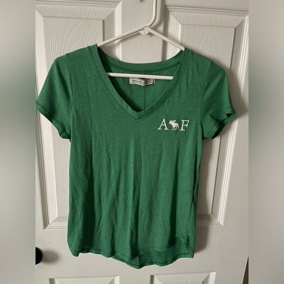 Abercrombie Green V Neck Short Sleeve Tee Shirt Y2K Size XS - Picture 2 of 7